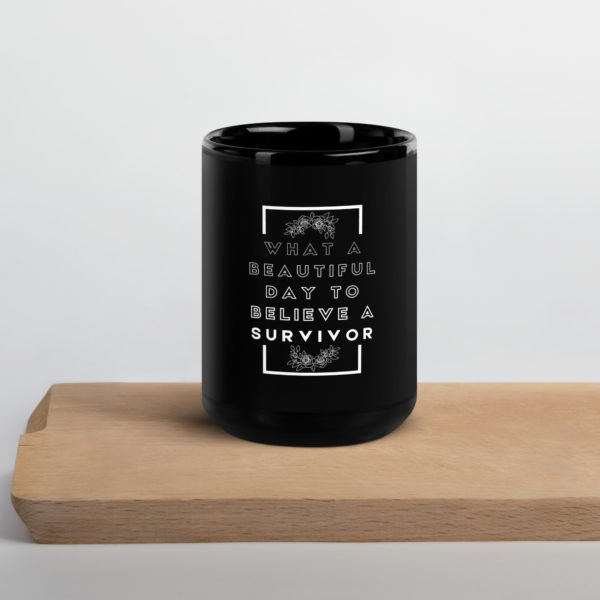 Believe A Survivor | Black Glossy Mug - Image 4